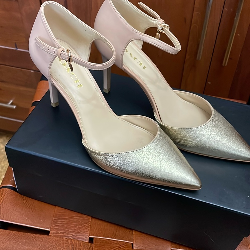 Coach like new with box gold and tan